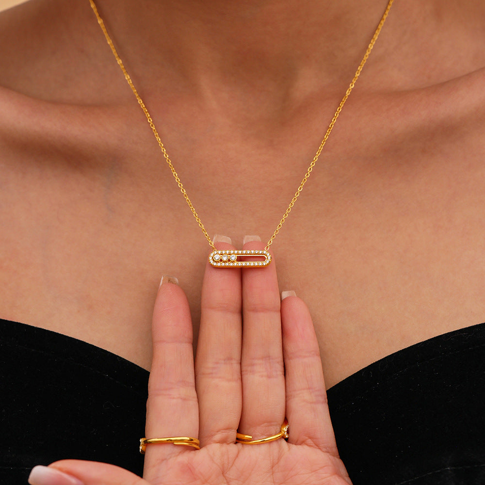Wholesale 18k real gold plated sliding zircon necklace plated open ring set